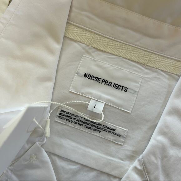 Norse Projects Carsten Short Sleeve Poplin Shirt in White Sz Large NWT - Picture 9 of 12